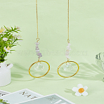 2Pcs Round Glass & Natural Rose Quartz & Amethyst Chips Hanging Suncatchers, with Brass Chains and Stainless Steel Hook, 358mm(HJEW-LP00076)