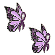 Butterfly with Ribbon Shape Enamel Pin, Platinum Alloy Awareness Brooch for Backpack Clothes, Purple, 30x21x1mm(JEWB-WH0023-45)