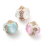 Handmade Indonesia Beads, with Alloy, Resin and Glass, Round with Heart, Mixed Color, 18x17mm, Hole: 1.8mm(FIND-Q106-31)