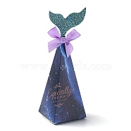 Mermaid Candboard Box, with Bowknot and Fishtail, Gift Wrapping Bags, for Presents Candies Cookies, Cone, Midnight Blue, 6x6x19cm(CON-B001-01-A)