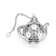 Teapot Shape Tea Infuser, with Chain & Hook, Loose Tea 304 Stainless Steel Mesh Tea Ball Strainer, Stainless Steel Color, 168mm(AJEW-P091-01P)