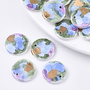 Handmade Porcelain Pendants, Ornamental with Gold, Flat Round, Colorful, 21x4mm, Hole: 1.6mm(X-PORC-S501-006)