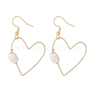 Open Heart Dangle Earrings for Women, Wire Wrap Natural Pearl Beads Drop Earrings, Golden, 50mm, Pin: 0.7mm(EJEW-JE04712)