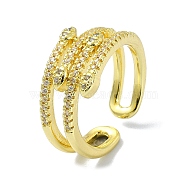 Brass with Cubic Zirconia Open Cuff Ring, Snake, Real 18K Gold Plated, Inner Diameter: 18mm(RJEW-B051-02G)