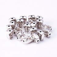Tibetan Style Alloy Human Face Beads, Cadmium Free & Nickel Free & Lead Free, Antique Silver, 12x10x7mm, Hole: 2mm(X-TIBEP-GC184-AS-NR)
