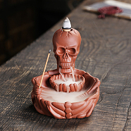 Porcelain Incense Burners, Halloween Skull Backflow Incense Holders, Home Office Teahouse Zen Buddhist Supplies, Indian Red, 103x122x105mm(INBU-PW0001-06B)