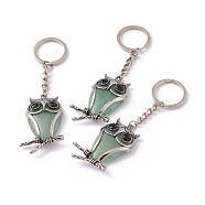 Owl Natural Green Aventurine Pendant Keychain, with Alloy & Iron Findings, 10cm(KEYC-G056-01AS-03)