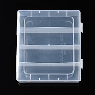 Rectangle Polypropylene(PP) Bead Storage Containers, with Hinged Lid and 4 Grids, for Jewelry Small Accessories, Clear, 15.5x13.6x4.4cm, Compartment: 130x36mm(CON-S043-043)