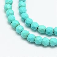 Synthetic Turquoise Bead Strands, Dyed, Faceted, Round, 4mm, Hole: 1mm, about 88~90pcs/strand, 14.2~14.6 inch(G-R344-4mm-63)