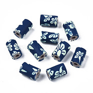 Handmade Polymer Clay Beads, Column with Jewelry Crafts Pattern, Marine Blue, 11x6~7.5mm, Hole: 2~3mm(CLAY-N008-046-07)