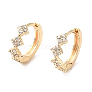 Rhombus Cubic Zirconia Hoop Earrings, Brass Jewelry for Women, Golden, 13x4mm(EJEW-P292-05G)