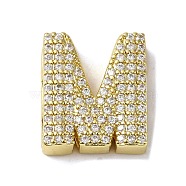 Brass Beads, with Clear Cubic Zirconia, Letter M, 20.5x17.5x5.5mm, Hole: 4.5x2.5mm(KK-D098-04M-G)
