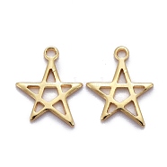 Brass Pendants, Long-Lasting Plated, Star, Real 18K Gold Plated, 13x11x1mm, Hole: 1.2mm(KK-Z009-15G)
