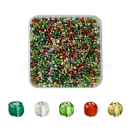 50G 5 Colors Christmas Theme Silver Lined Glass Seed Beads, Round, Mixed Color, 3mm, Hole: 1mm, 10g/color(SEED-YW0002-62A)