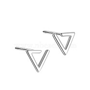 Anti-Tarnish Triangle Rhodium Plated 999 Sterling Silver Stud Earrings for Women, with 999 Stamp, Platinum, 8x9mm(EJEW-S215-22P)