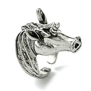 Unicorn Alloy Open Cuff Rings, Lead Free & Cadmium Free, Antique Silver, 31mm, Inner Diameter: Adjustable(RJEW-k275-48AS)