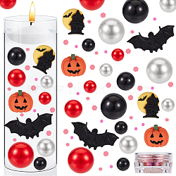 Halloween Vase Fillers for Centerpiece Floating Pearl Candles Making Kit, Including Plastic Pearl Beads & Bat Display Decorations, Pumpkin & Castle Resin Cabochons, Nail Art Decoration, Mixed Color(DIY-BC0009-94)