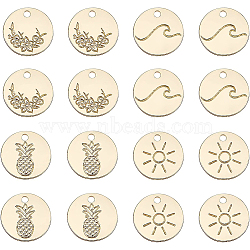 32Pcs 4 Style Alloy Charms, Cadmium Free & Nickel Free & Lead Free, Flat Round, Real 16K Gold Plated, 12x1~1.5mm, Hole: 1.5mm, 8pcs/style(FIND-BC0002-88)