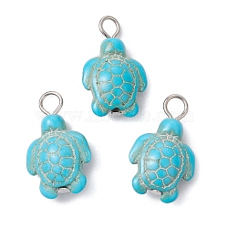 Dyed Synthetic Turquoise Pendants, with Iron Pins, Turtle, Turquoise, 22.5x14x7mm, Hole: 2.5mm(PALLOY-JF02924-02)