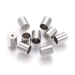 201 Stainless Steel Cord Ends, End Caps, Column, Stainless Steel Color, 6x5mm, Hole: 1.4mm, Inner Diameter: 4mm(STAS-L219-05A)