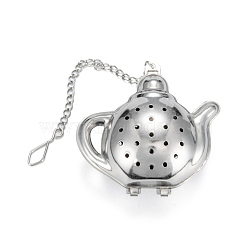 Tarnish Resistant Teapot Shape Tea Infuser, with Chain & Hook, Loose Tea 304 Stainless Steel Mesh Tea Ball Strainer, Stainless Steel Color, 168mm(AJEW-P091-01P)