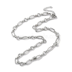 304 Stainless Steel Oval & Ring Link Chain Necklaces for Women, Stainless Steel Color, 17.52 inch(44.5cm)(NJEW-D056-02P)