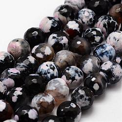 Natural Fire Crackle Agate Bead Strands, 
Dyed, Faceted, Round, Black, 12mm, Hole: 1.5mm, about 30~32pcs/strand, 14 inch(G-G882-12mm-B06)