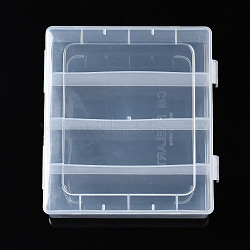 Rectangle Polypropylene(PP) Bead Storage Containers, with Hinged Lid and 4 Grids, for Jewelry Small Accessories, Clear, 15.5x13.6x4.4cm, Compartment: 130x36mm(CON-S043-043)