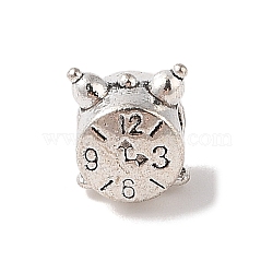 Tibetan Style Alloy European Beads, Lead Free & Cadmium Free, Large Hole Beads, Clock, Antique Silver, 11x9.5x8mm, Hole: 4.7mm(TIBE-Q090-68AS)