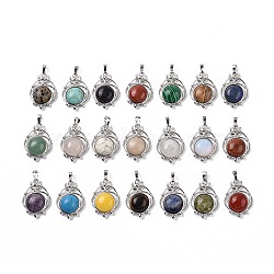 Natural & Synthetic Mixed Pendants, Half Round Charms, with Rack Plating Platinum Tone Brass Planet, 34x25x8mm, Hole: 8x5mm(G-P496-05P)