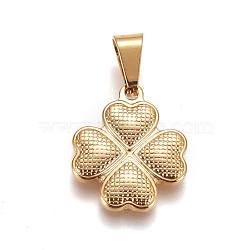 304 Stainless Steel Pendants, Clover, Golden, 21x18x3mm, Hole: 8x4mm(X-STAS-L222-34G)