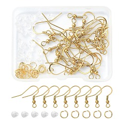 30Pcs 304 Stainless Steel French Earring Hooks, Ear Wire, French Hooks with Coil and Ball, with 30Pcs Jump Rings & 30Pcs Plastic Ear Nuts, Golden, 18~20x21mm, Hole: 2.5mm, 21 Gauge, Pin: 0.7mm(STAS-YW0001-58)