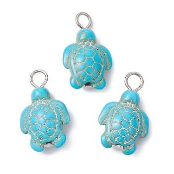 Dyed Synthetic Turquoise Pendants, with Iron Pins, Turtle, Turquoise, 22.5x14x7mm, Hole: 2.5mm