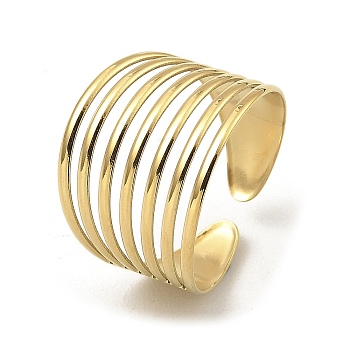 304 Stainless Steel Open Cuff Rings, Multi Lines, Real 18K Gold Plated, US Size 10(19.8mm)