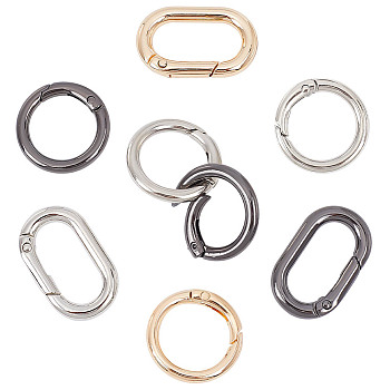 12Pcs 6 Styles Zinc Alloy Key Clasps, Spring Gate Rings, Oval & Round Ring, Mixed Color, 26~34.5x21~28x3.5~5mm, Inner Diameter: 19~25mm, 2pcs/style