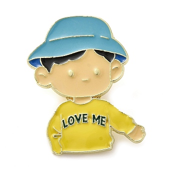 Boy Zinc Alloy Enamel Pin Brooch, Valentine Theme, Golden, Yellow, 33x26.5x1.3mm