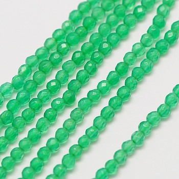 Natural Green Onyx Agate Beads Strands, Faceted Round, Dyed, Sea Green, 3mm, Hole: 0.8mm, about 131pcs/strand, 15.5 inch