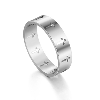 Stainless Steel Cross Finger Ring, Hollow Ring for Men Women, Stainless Steel Color, US Size 10(19.8mm)