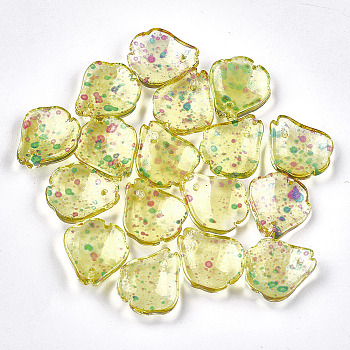 Spray Painted Glass Pendants, Petaline, Colorful, 16x14~14.5x3.5mm, Hole: 1mm