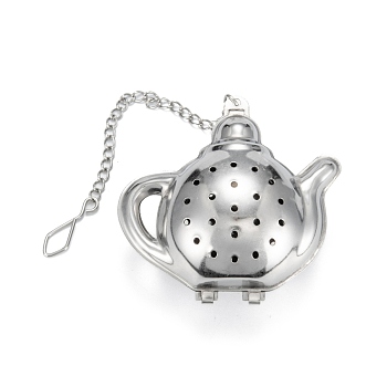 Teapot Shape Tea Infuser, with Chain & Hook, Loose Tea 304 Stainless Steel Mesh Tea Ball Strainer, Stainless Steel Color, 168mm
