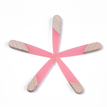 Resin & Walnut Wood Pendants, Teardrop, Hot Pink, 44x7.5x3mm, Hole: 1.2mm
