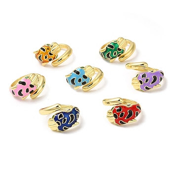 Enamel Leopard Open Cuff Ring with Cubic Zirconia, Real 18K Gold Plated Brass Jewelry, Long-Lasting Plated, Mixed Color, Inner Diameter: 18mm