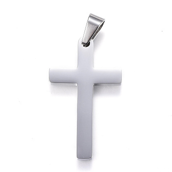 Tarnish Resistant 304 Stainless Steel Pendants, Cross, Stainless Steel Color, 37.5x21.5x2.5mm, Hole: 9x5mm