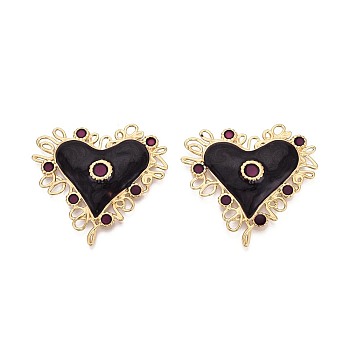 304 Stainless Steel and Enamel Big Pendants, Heart Charms, Ion Plating(IP), Real 18K Gold Plated, Purple, 52~55x55~55.5x4.8mm, Hole: 2~5x1~2mm