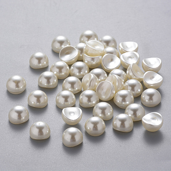Half Round ABS Plastic Imitation Pearl Cabochons, DIY loosed Beads Cabochons for Face Beauty Makeup Nail Art Craft DIY Phone Making, High Luster, Beige, 8x5mm