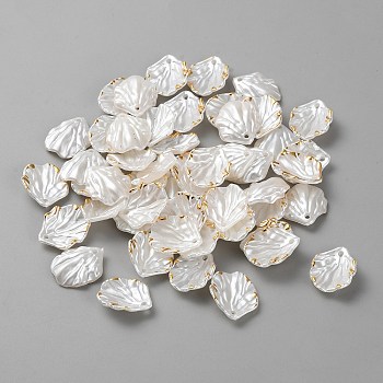 Opaque Acrylic Pendants, Gold Stamping Edge Leaf Charms, WhiteSmoke, 17x15x4mm, Hole: 1.5mm