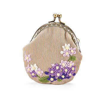 SHEGRACE Corduroy Clutch Women Evening Bag, with Embroidered Milk Cotton Flowers, Alloy Flower Purse Frame Handle, Misty Rose, 110x110mm