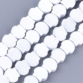 Spray Painted Non-magnetic Synthetic Hematite Beads Strands, Scallop, White, 8x9x4mm, Hole: 0.8mm, about 49pcs/strand, 15.7 inch