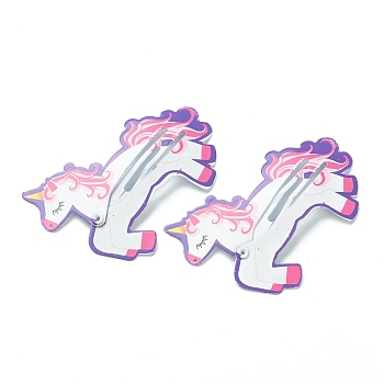 Cute Spray Painted Iron Snap Hair Clips, Unicorn, for Childern, Colorful, 37x49x1.5mm, 2pcs/set