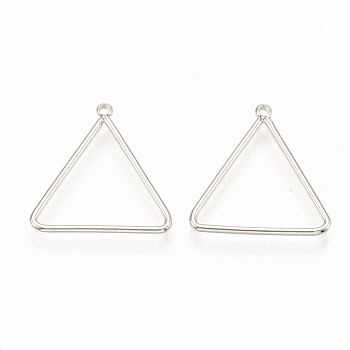 Brass Pendants, Triangle, Nickel Free, Real Platinum Plated, 18x16x1mm, Hole: 0.5mm